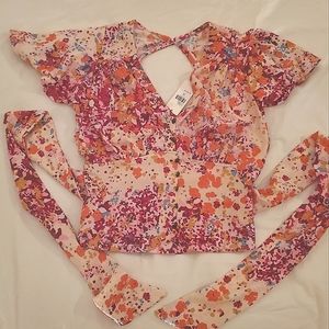 Anthropologie flutter sleeve floral shirt